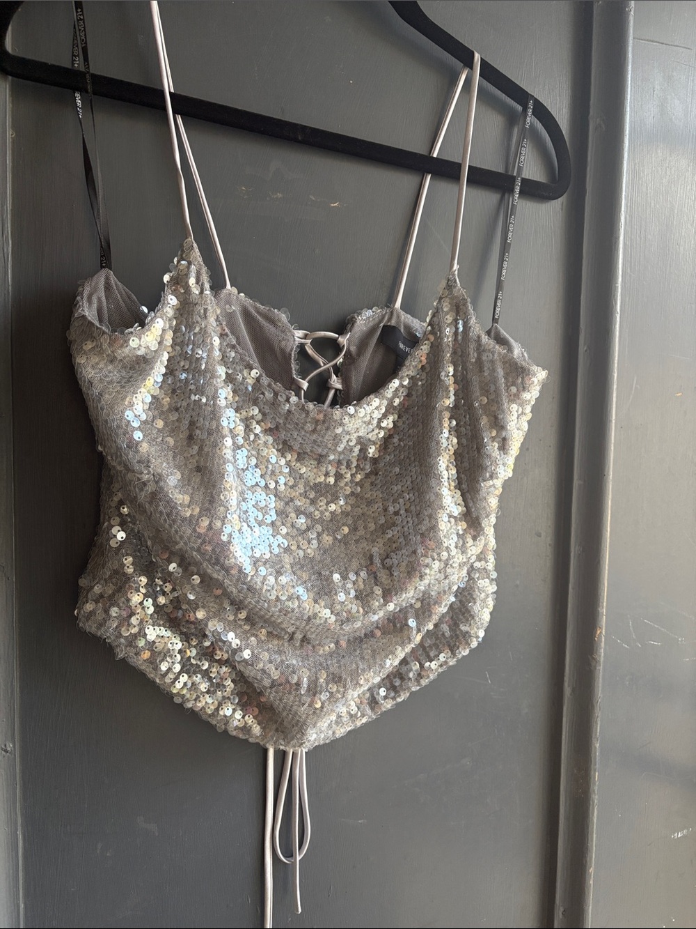 Forever 21 Silver Sequin Draped Cowl Camisole